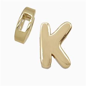 Copper Letter-K Beads Flat Hole Gold Plated, approx 14-17mm, 4-8mm hole [FD27078]