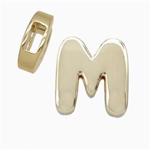 Copper Letter-M Beads Flat Hole Gold Plated, approx 14-17mm, 4-8mm hole [FD27080]