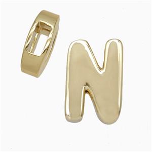 Copper Letter-N Beads Flat Hole Gold Plated, approx 14-17mm, 4-8mm hole [FD27081]