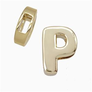 Copper Letter-P Beads Flat Hole Gold Plated, approx 14-17mm, 4-8mm hole [FD27083]