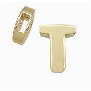 Copper Letter-T Beads Flat Hole Gold Plated, approx 14-17mm, 4-8mm hole [FD27087]