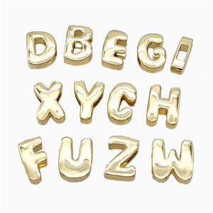 Copper Alphabet Beads Flat Hole Gold Plated Mix Letters, approx 14-17mm, 4-8mm hole [FD27094]