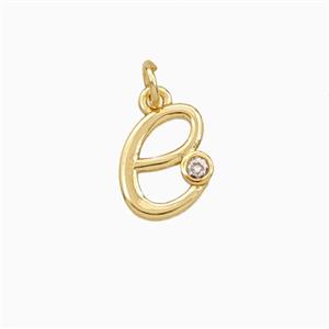 Copper Letter-e Pendant Pave Zirconia Gold Plated, approx 4-10mm [FD27099]