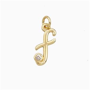 Copper Letter-f Pendant Pave Zirconia Gold Plated, approx 4-10mm [FD27100]
