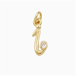 Copper Letter-i Pendant Pave Zirconia Gold Plated, approx 4-10mm [FD27103]