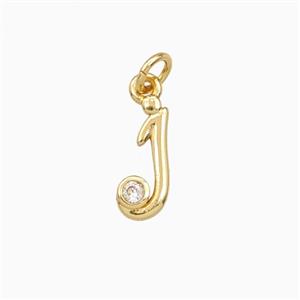Copper Letter-j Pendant Pave Zirconia Gold Plated, approx 4-10mm [FD27104]