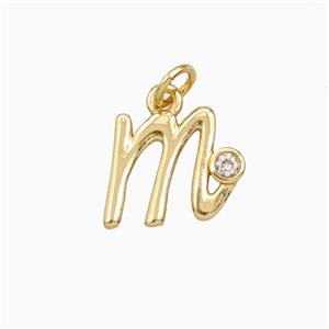 Copper Letter-m Pendant Pave Zirconia Gold Plated, approx 4-10mm [FD27107]