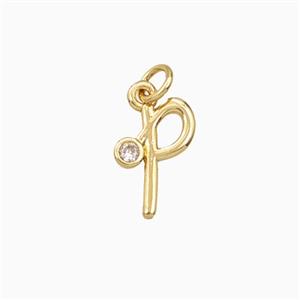 Copper Letter-p Pendant Pave Zirconia Gold Plated, approx 4-10mm [FD27110]
