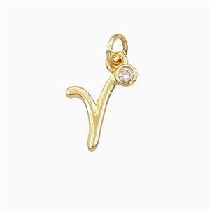 Copper Letter-r Pendant Pave Zirconia Gold Plated, approx 4-10mm [FD27112]