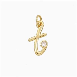 Copper Letter-t Pendant Pave Zirconia Gold Plated, approx 4-10mm [FD27114]