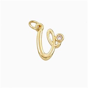 Copper Letter-v Pendant Pave Zirconia Gold Plated, approx 4-10mm [FD27116]