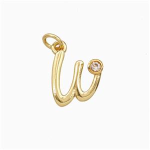 Copper Letter-w Pendant Pave Zirconia Gold Plated, approx 4-10mm [FD27117]