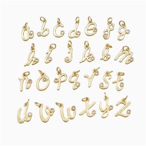 Copper Alphabet Pendant Pave Zirconia Gold Plated Mix Letters, approx 4-10mm [FD27121]