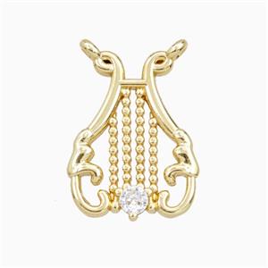 Lyre Charms Copper Musical Pendant Pave Zirconia Gold Plated, approx 15-18mm [FD27123]