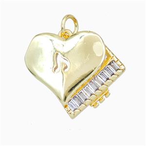 Piano Charms Copper Musical Pendant Pave Zirconia Gold Plated, approx 18-20mm [FD27124]