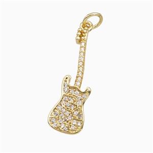 Electric Guitar Charms Copper Musical Pendant Pave Zirconia Gold Plated, approx 8-25mm [FD27125]
