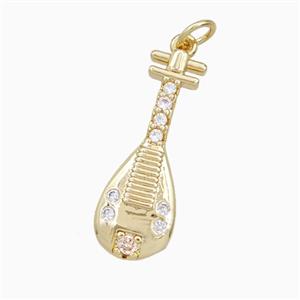Lute Charms Chinese Pipa Copper Musical Pendant Pave Zirconia Gold Plated, approx 9-25mm [FD27126]