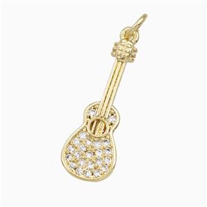 Guitar Charms Copper Musical Pendant Pave Zirconia Gold Plated, approx 9-25mm [FD27127]