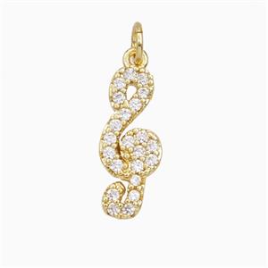 Treble Clef Notes Charms Copper Musical Pendant Pave Zirconia Gold Plated, approx 8-18mm [FD27129]