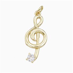 Treble Clef Notes Charms Copper Musical Pendant Pave Zirconia Gold Plated, approx 11-23mm [FD27130]