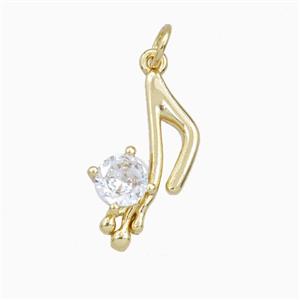 Musical Note Charms Copper Pendant Pave Zirconia Gold Plated, approx 11-20mm [FD27131]