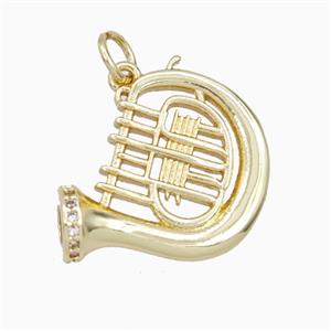 French Horn Charms Copper Musical Pendant Pave Zirconia Gold Plated, approx 18mm [FD27132]