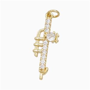 Musical Horn Charms Copper Pendant Pave Zirconia Gold Plated, approx 8-25mm [FD27133]
