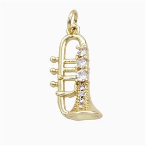 Copper Trumpet Pendant Pave Zirconia Musical Gold Plated, approx 9-20mm [FD27135]