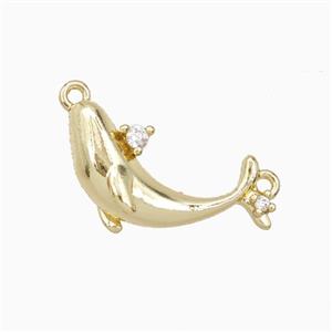 Copper Dolphin Pendant Pave Zirconia 2loops Gold Plated, approx 9-18mm [FD27148]
