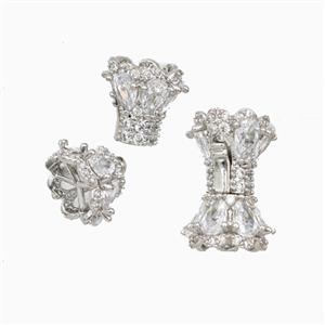 Copper Screw Clasp Pave Zirconia Platinum Plated, approx 11-16mm [FD27156]