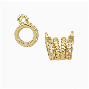 Copper Rings Pendant Pave Zirconia Circle 2loops Gold Plated, approx 8-10mm, 5mm hole [FD27158]