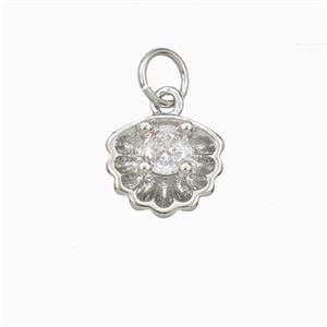 Copper Scallop Shell Pendant Pave Zirconia Platinum Plated, approx 10mm [FD27171]