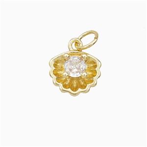 Copper Scallop Shell Pendant Pave Zirconia Gold Plated, approx 10mm [FD27172]