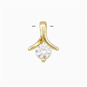 Copper Shark-tail Pendant Pave Zirconia Gold Plated, approx 10-13.5mm [FD27175]