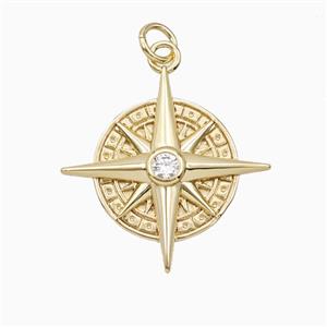 Copper Compass Pendant Pave Zirconia Gold Plated, approx 22mm [FD27179]