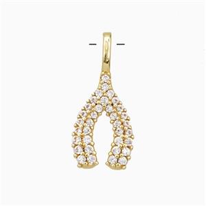 Copper Wishbone Pendant Pave Zirconia Gold Plated, approx 8-18mm [FD27182]