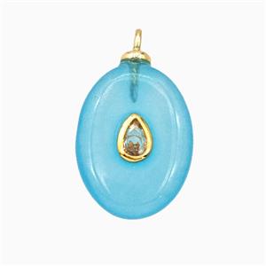 Blue Dye Jade Oval Pendant Pave Zirconia, approx 15-20mm [FD27240]