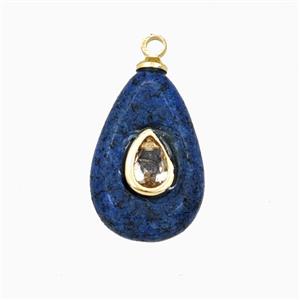 Blue Dye Jade Teardrop Pendant Pave Zirconia, approx 10-16mm [FD27241]
