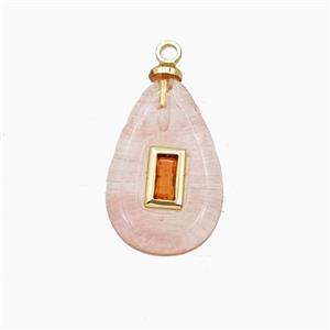 Pink Synthetic Quartz Teardrop Pendant Pave Zirconia, approx 10-16mm [FD27242]