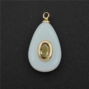 White Dye Jade Teardrop Pendant Pave Zirconia, approx 10-16mm [FD27244]