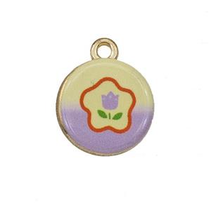 Alloy Coin Pendant Flower Painted Gold Plated, approx 15mm [FD27272]