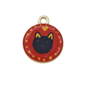 Alloy Coin Pendant BlackCat Painted Gold Plated, approx 15mm [FD27273]