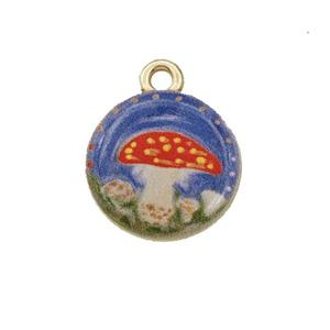 Alloy Coin Pendant Mushroom Painted Gold Plated, approx 15mm [FD27275]