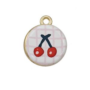 Alloy Coin Pendant Cherry Painted Gold Plated, approx 15mm [FD27278]