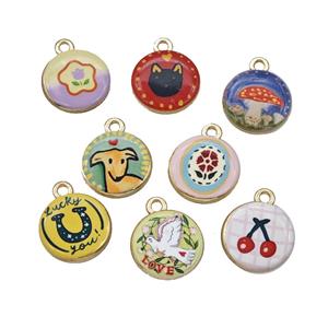 Alloy Coin Pendant Painted Gold Plated Mixed, approx 15mm [FD27280]