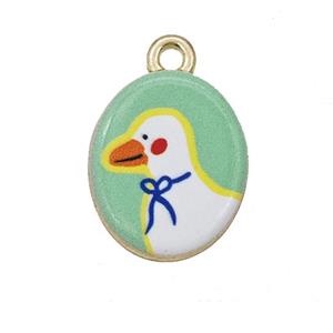 Alloy Oval Pendant Duck Painted Gold Plated, approx 14-17mm [FD27281]