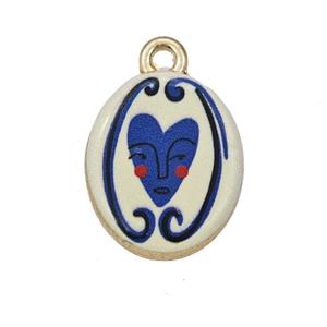 Alloy Oval Pendant Heartface Painted Gold Plated, approx 14-17mm [FD27283]
