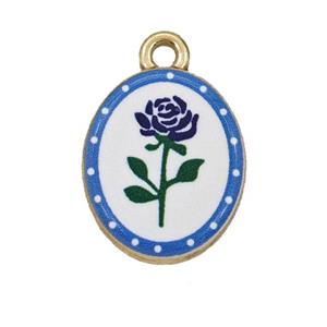 Alloy Oval Pendant Flower Painted Gold Plated, approx 14-17mm [FD27284]
