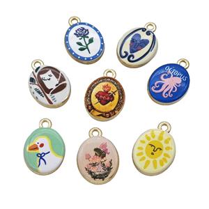 Alloy Oval Pendant Painted Gold Plated Mixed, approx 14-17mm [FD27289]