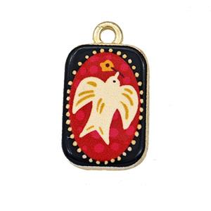 Alloy Rectangle Pendant Birds Painted Gold Plated, approx 11-17mm [FD27292]